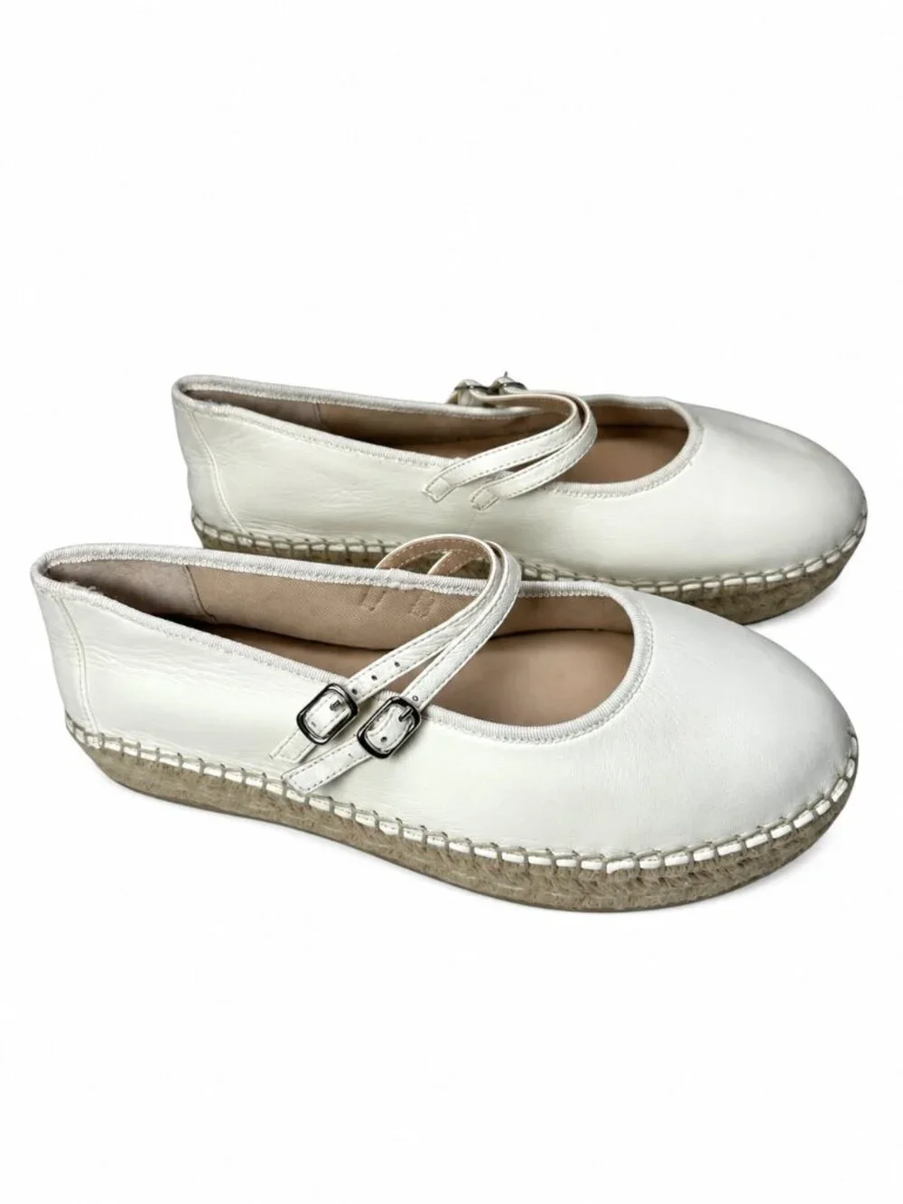 Steve Madden Brinn Mary Jane Espadrille Platform Flats White Leather Womens 9
